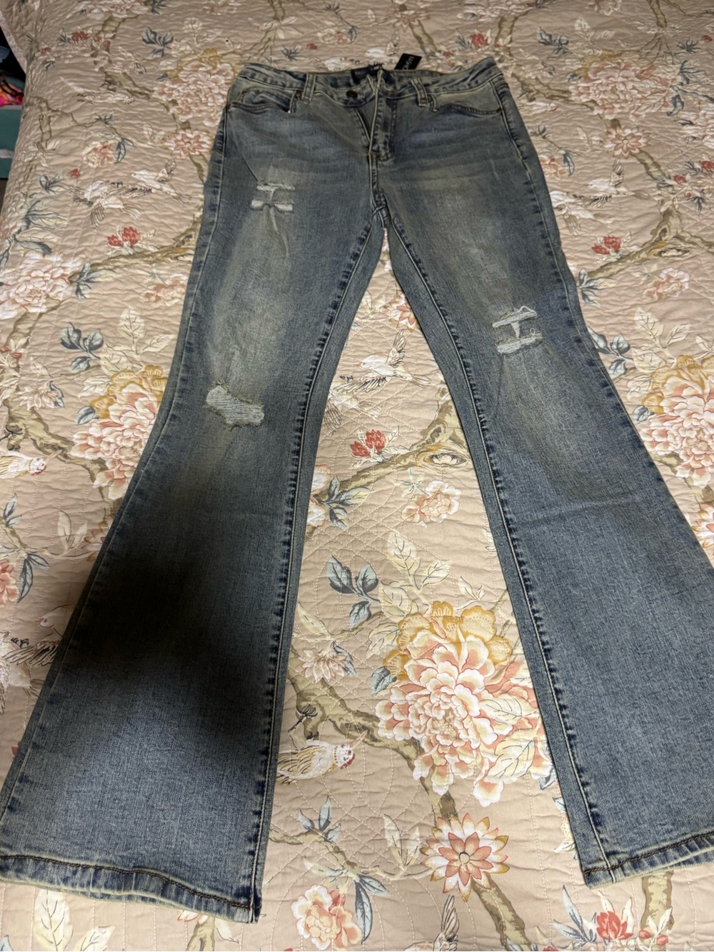 Fashion Nova Distressed Flare Jeans - Light Blue